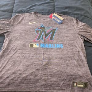 Nike Miami Marlins Heather Gray Logo Performance Tee